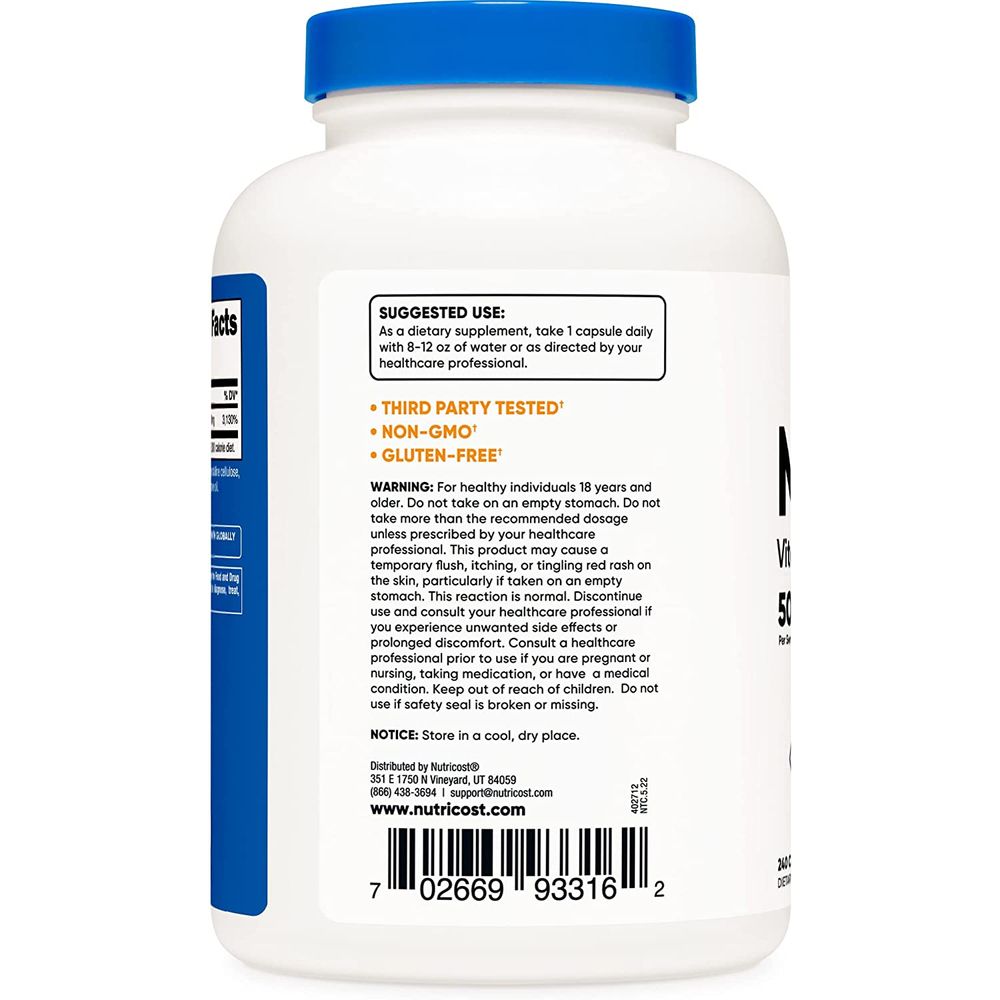 뉴트리코스트 니아신 비타민B3 500mg 240캡슐 약 8개월분 : 커스 마인