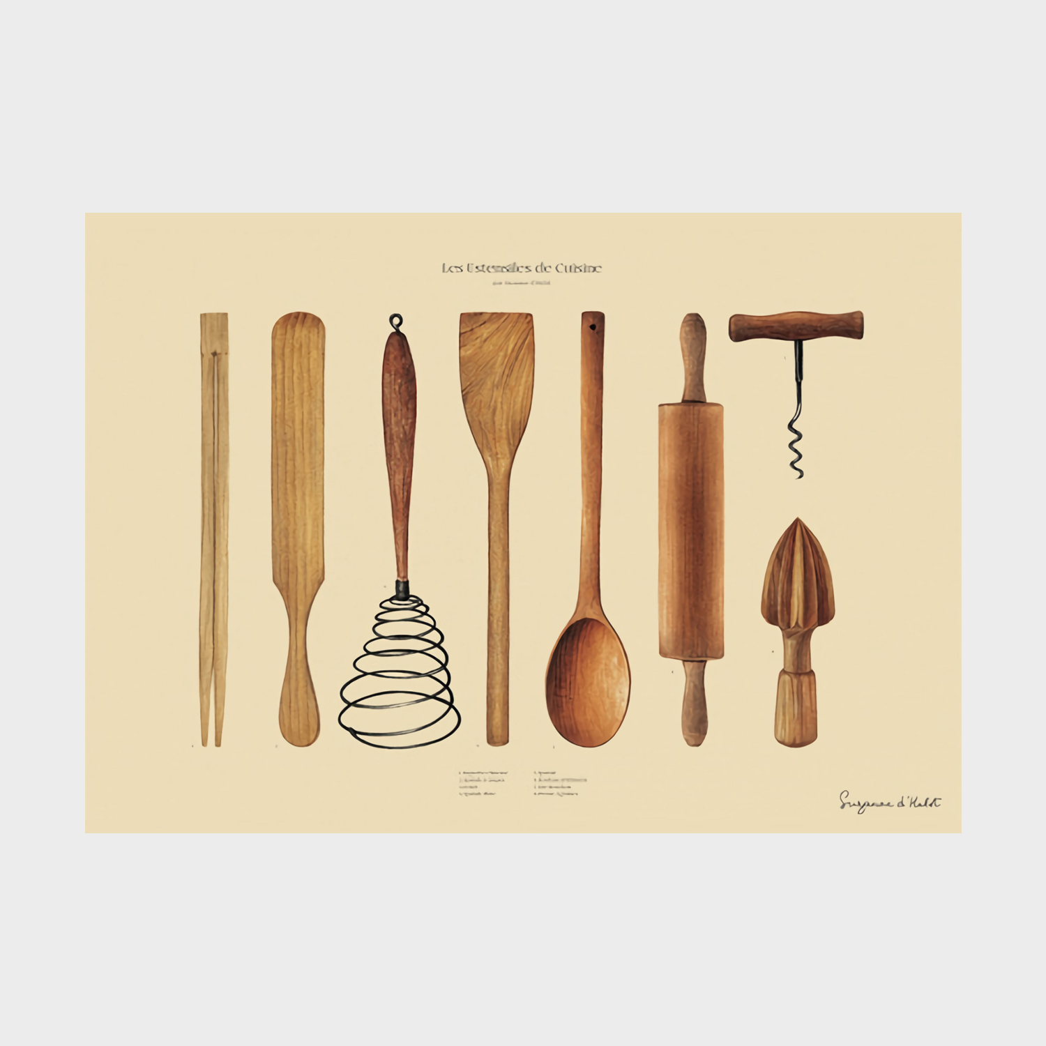 [Sergeant Paper] Suzanne dHulst - Les Ustensiles de Cuisine A3 서전트페이퍼 조리도구 드로잉 레스토랑 셰프 요리 그림 액자... 