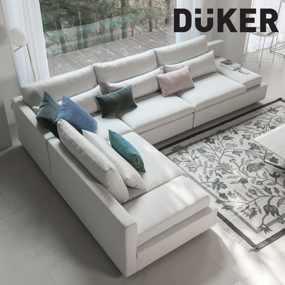 1+1커버 증정 DK037 5인 코너형 모듈형 오트밀 그레이 워셔블+풀커버링 패브릭 소파 : DUKER 듀커