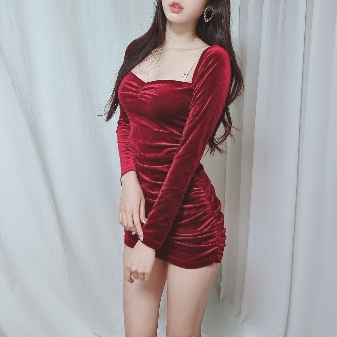 스퀘어넥 셔링 벨벳 원피스 버건디 실버 블랙 연말파티 크리스마스 : TOPMOST : 탑모스트