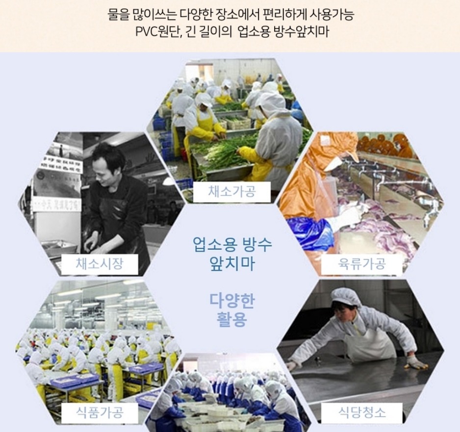 업소용 앞치마 목걸이형 긴 앞치마 특수코팅 방수 식품 김치 공장 수산 정육점 롱 앞치마 : 코코미르