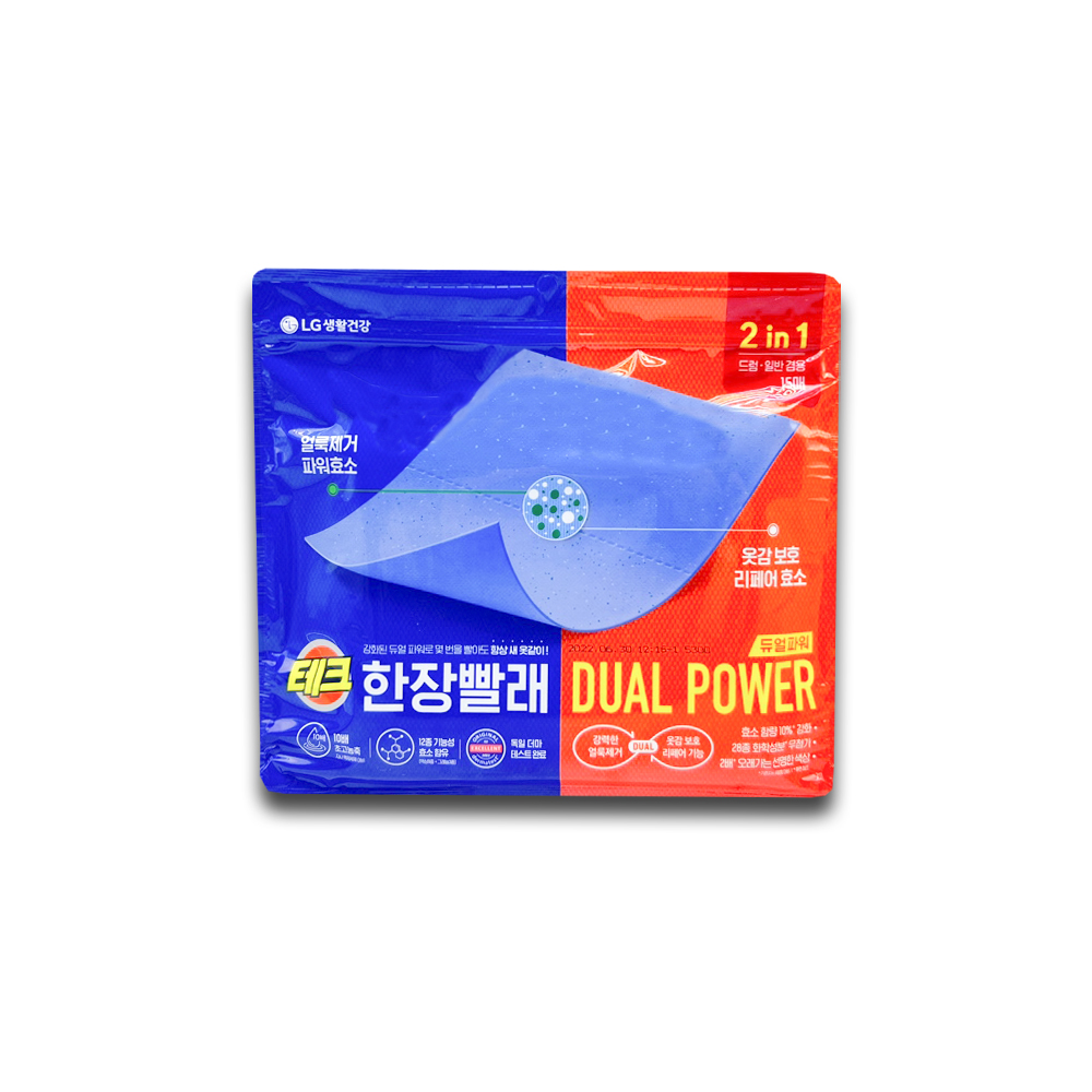 테크 한장빨래 듀얼파워 15매 x1팩 : 주식회사 아나이스