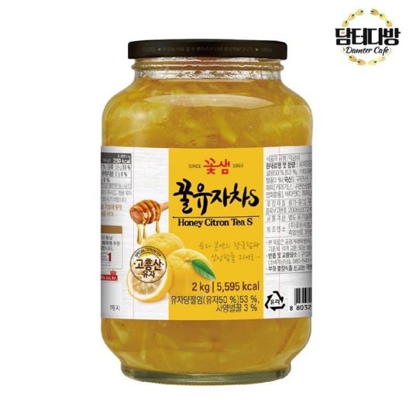 고흥유자차 꽃샘유자차 꿀 유자차 1kg 액상차 꽃샘 유자 과일차  2kg 고흥산 유자청 유자맛 과일청 : 챔코