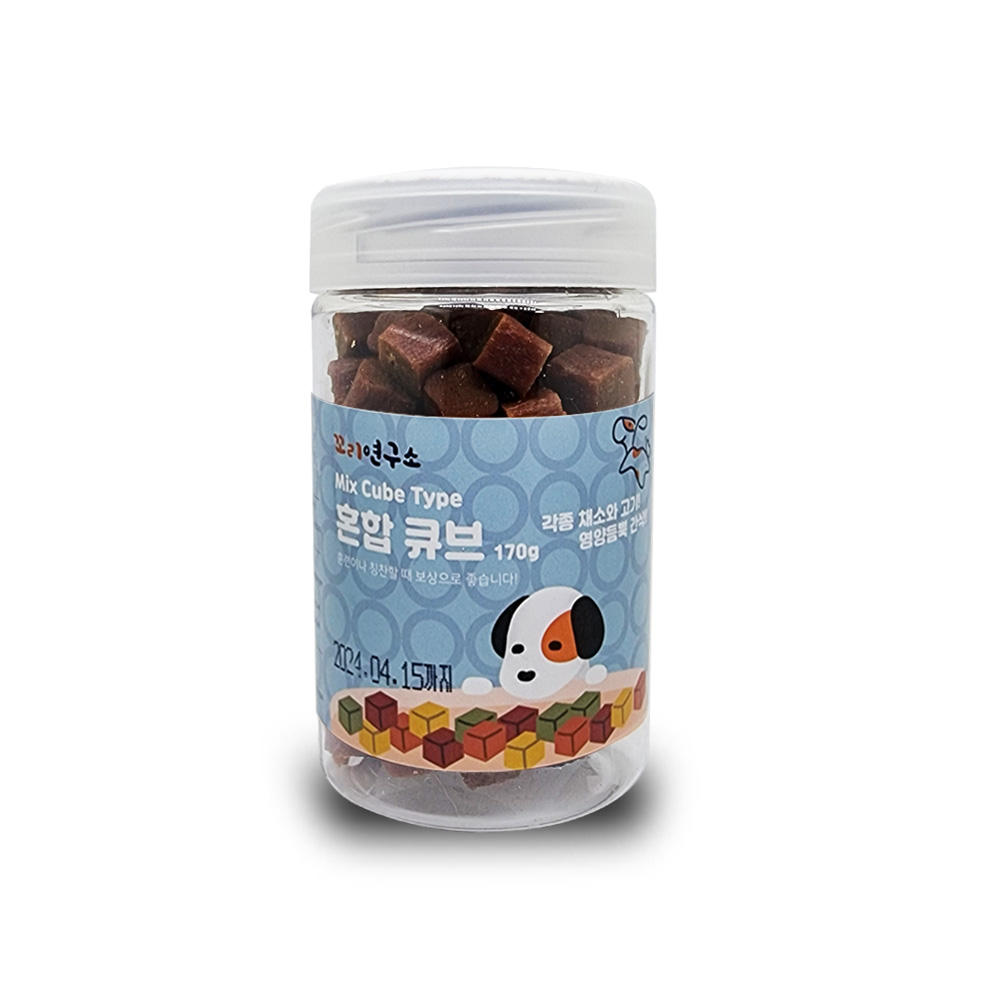 꼬리연구소 훈련용 큐브 져키 한우 오리 치킨혼합 3종 국내산 강아지 칭찬간식 170g : 꼬리연구소
