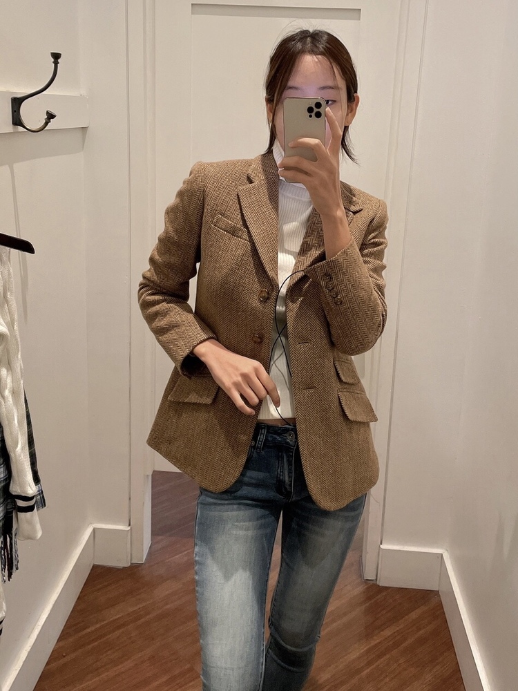 로렌 랄프로렌 여성 울 혼방 헤링본 블레이저 자켓 : 비아비아미국