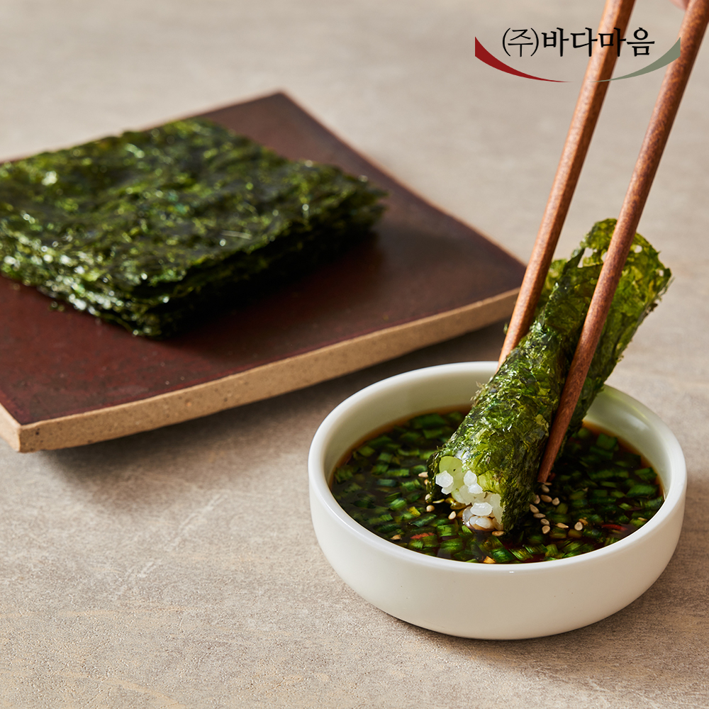 먹기좋게 자른 두번구운 파래돌김 : 바다마음