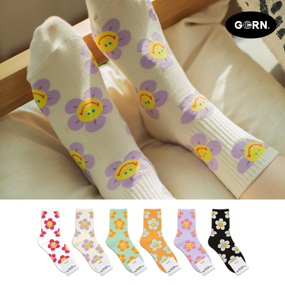 GGRN 스마일 플라워 꽃 꽃무늬 패턴 패션 양말 5color : GGRN