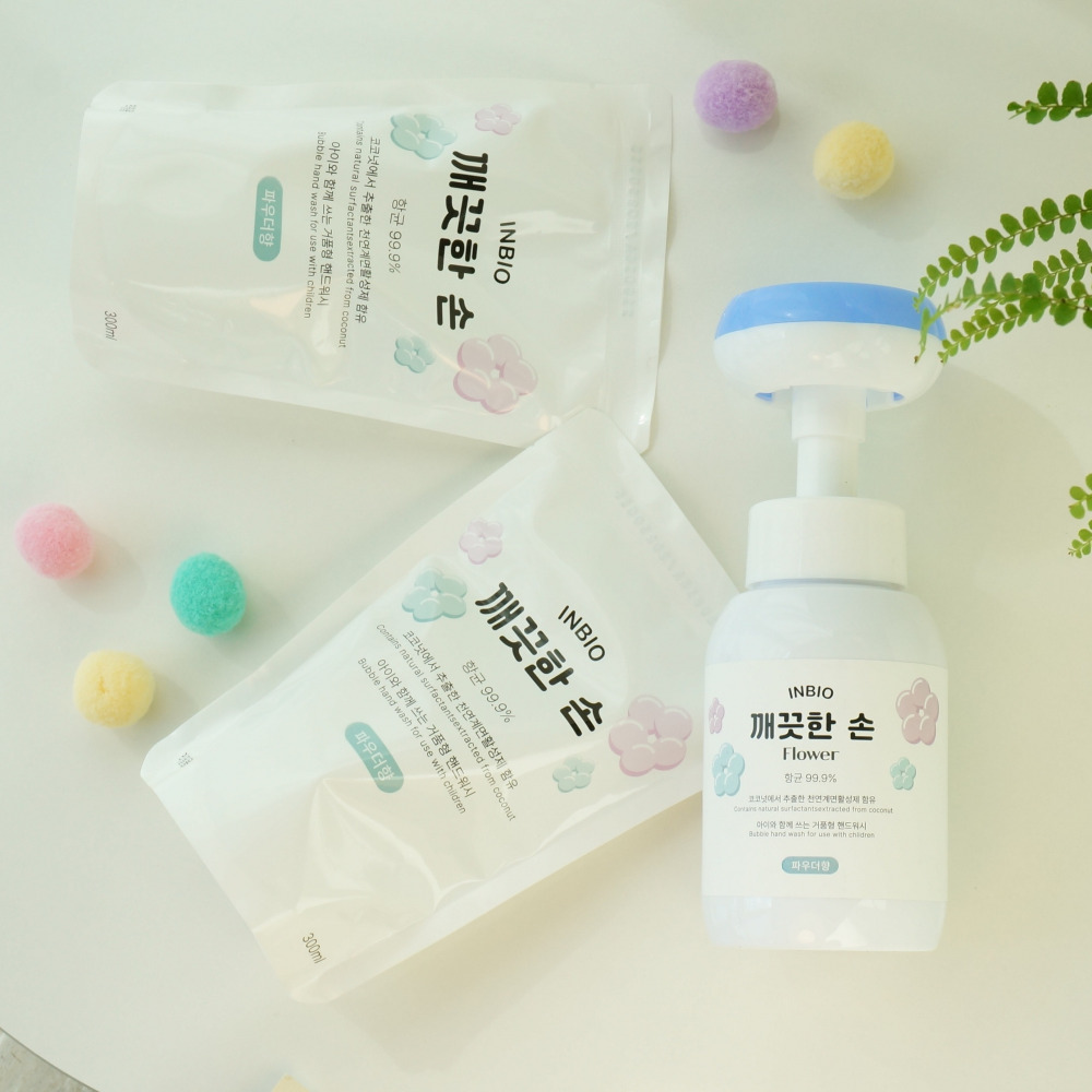 플라워 핸드워시 꽃모양 손세정제 버블 거품 깨끗한손 본품 10개 각300ml : 아이엔바이오 IN BIO