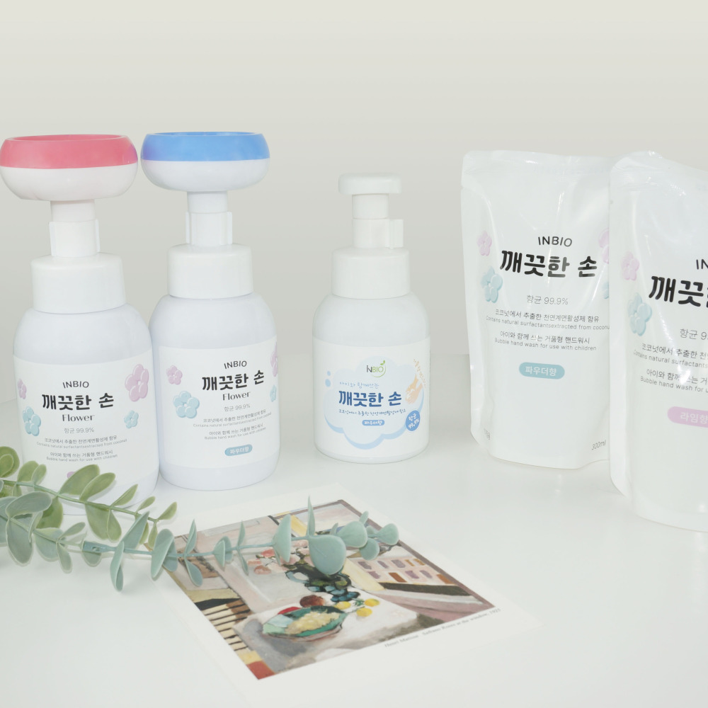 핸드워시 버블 손세정제 거품 깨끗한손 일반 본품2개+리필6개 각300ml 아이엔바이오 : 아이엔바이오 IN BIO