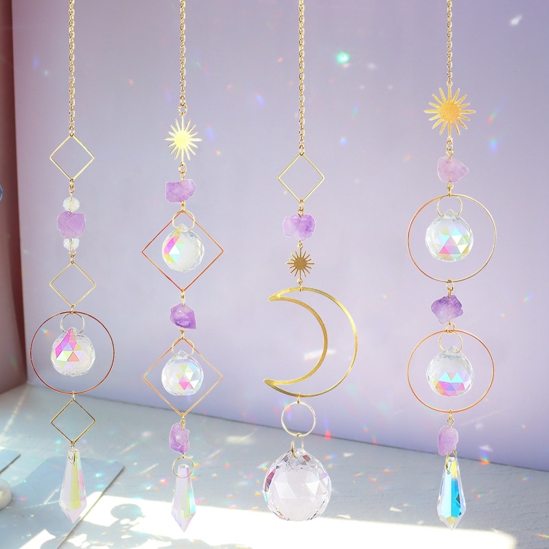 크리스마스오너먼트 트리러그  Suncatcher-크리스탈 문 캐쳐 펜던트 바람 종소리 무지개 프리즘 창 드롭 벨 크리스마스 트리 홈 데코... 