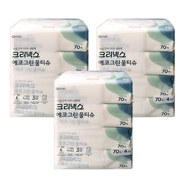생분해 친환경 크리넥스 에코그린 물티슈 캡형 70매, 12개 : 주식회사 올바른 -올핏