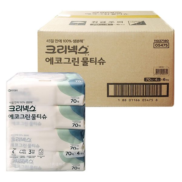 생분해 친환경 크리넥스 에코그린 물티슈 캡형 70매, 24개 : 주식회사 올바른 -올핏