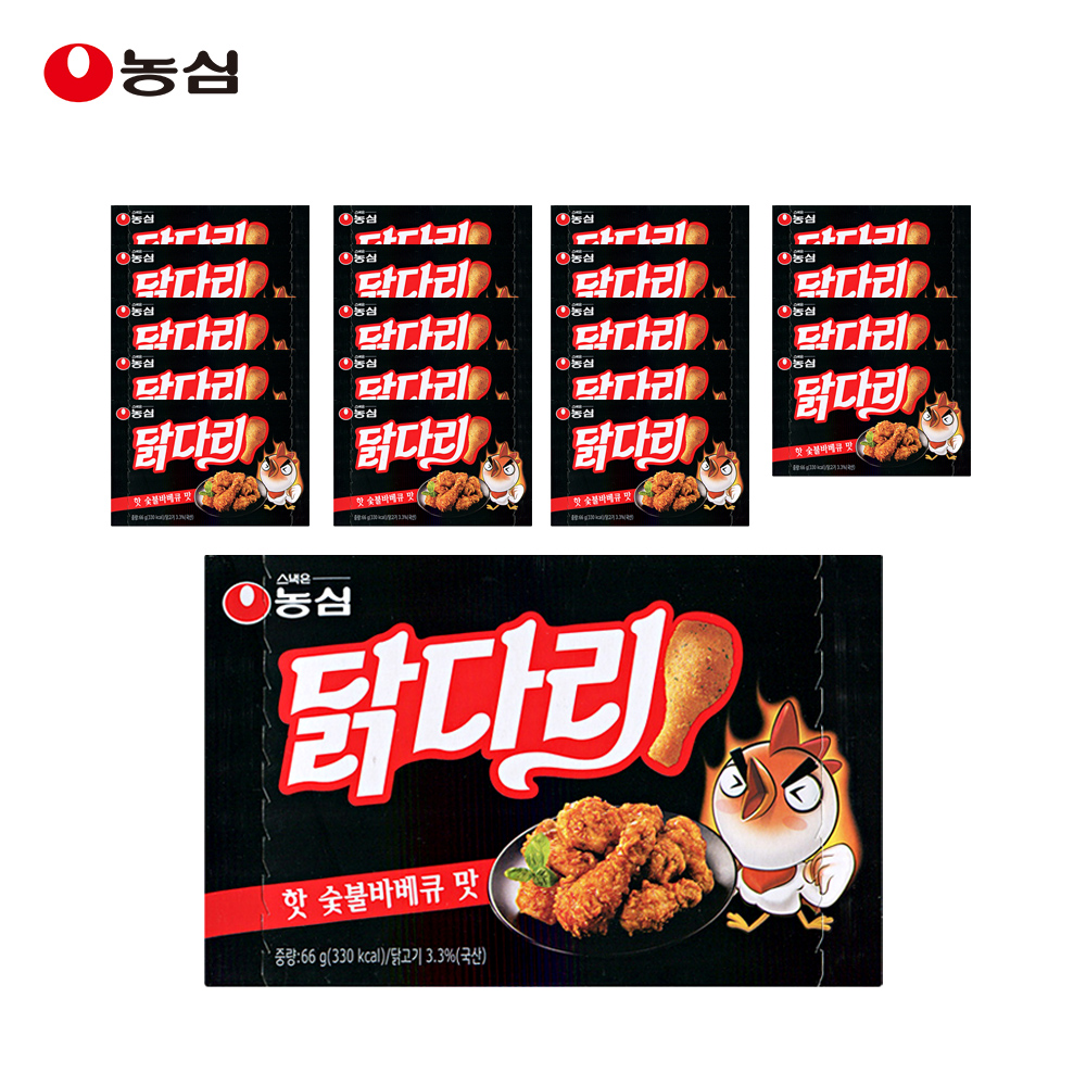 농심 닭다리 핫 숯불바베큐맛 66g 20개 스낵 과자 : 까까하우스