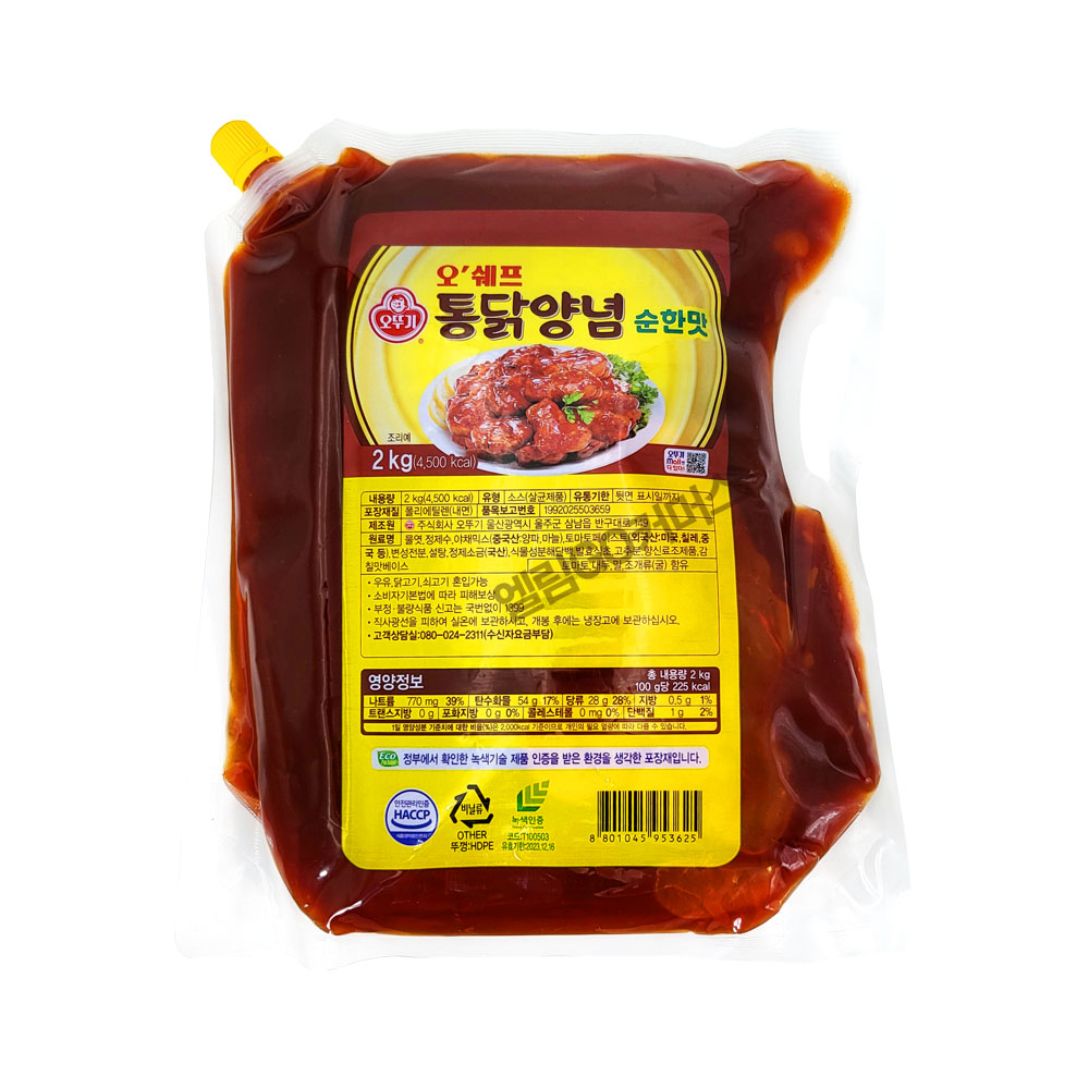 오뚜기 오쉐프 통닭양념 순한맛 2kg 양념치킨소스 : 엘림GO커머스