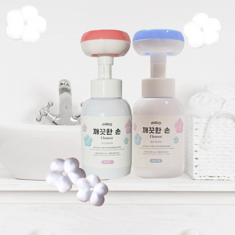 플라워 핸드워시 꽃모양 손세정제 버블 거품 깨끗한손 본품 2개+리필 6개 각300ml : 아이엔바이오 IN BIO