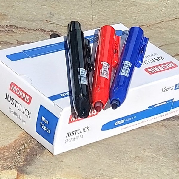 모리스 JUSTCLICK 1.5mm 중간닙 노크식 똑딱이 유성마카/매직 M 1다스(12자루) : 문구반점