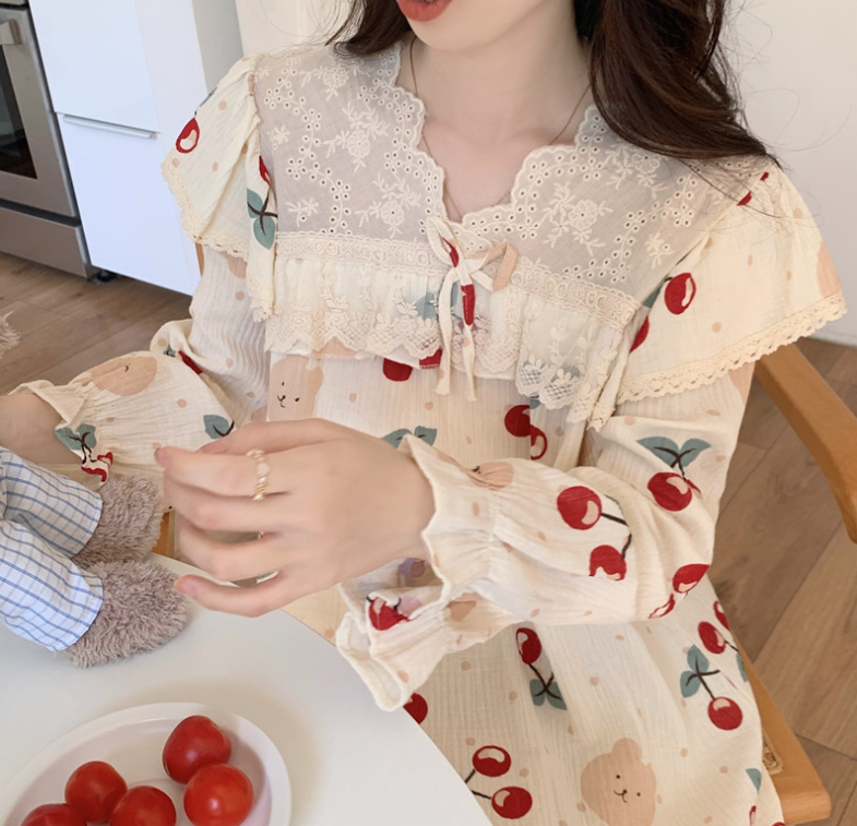 꿀이네 여성 체리베어 긴팔 파자마 잠옷 : 꿀이네 잠옷
