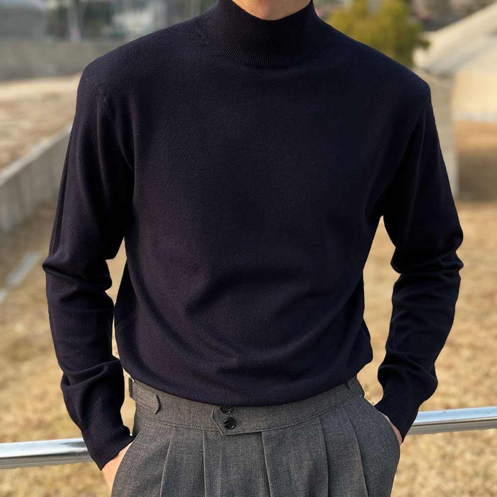 (8컬러) 남자 반폴라 니트 캐시미어 모크넥 터틀넥 반목폴라 : 어바웃유어핏