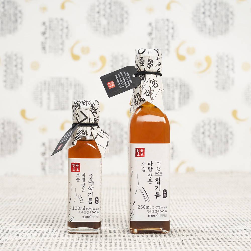 믿음으로 소슬바람맞은참기름 250ml 120ml 저온압착 고급참기름 고소한 국내산참기름 : 바이오스타샵