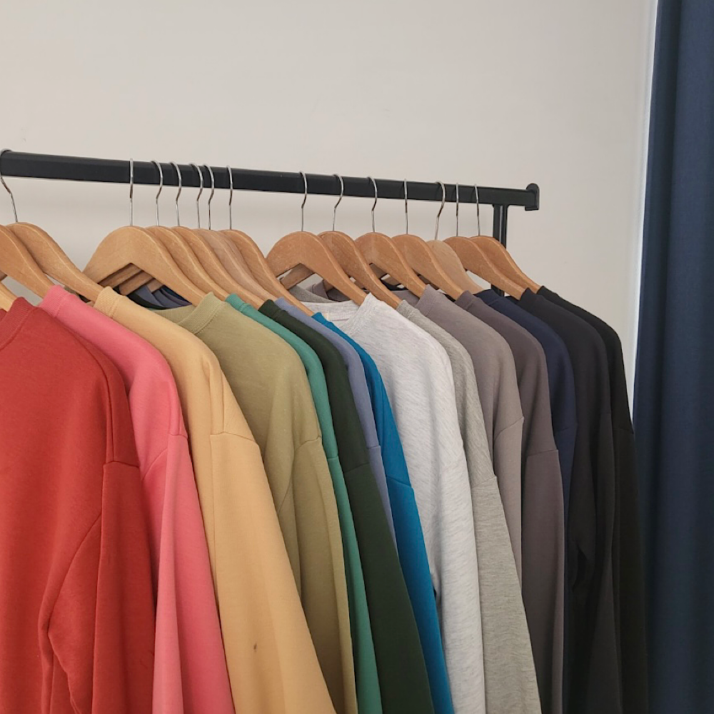 1+1 여자 겨울 기모 맨투맨 이너 캐주얼 여행룩 홈웨어 회색 핑크 검정 무지 티셔츠 : u러브썸