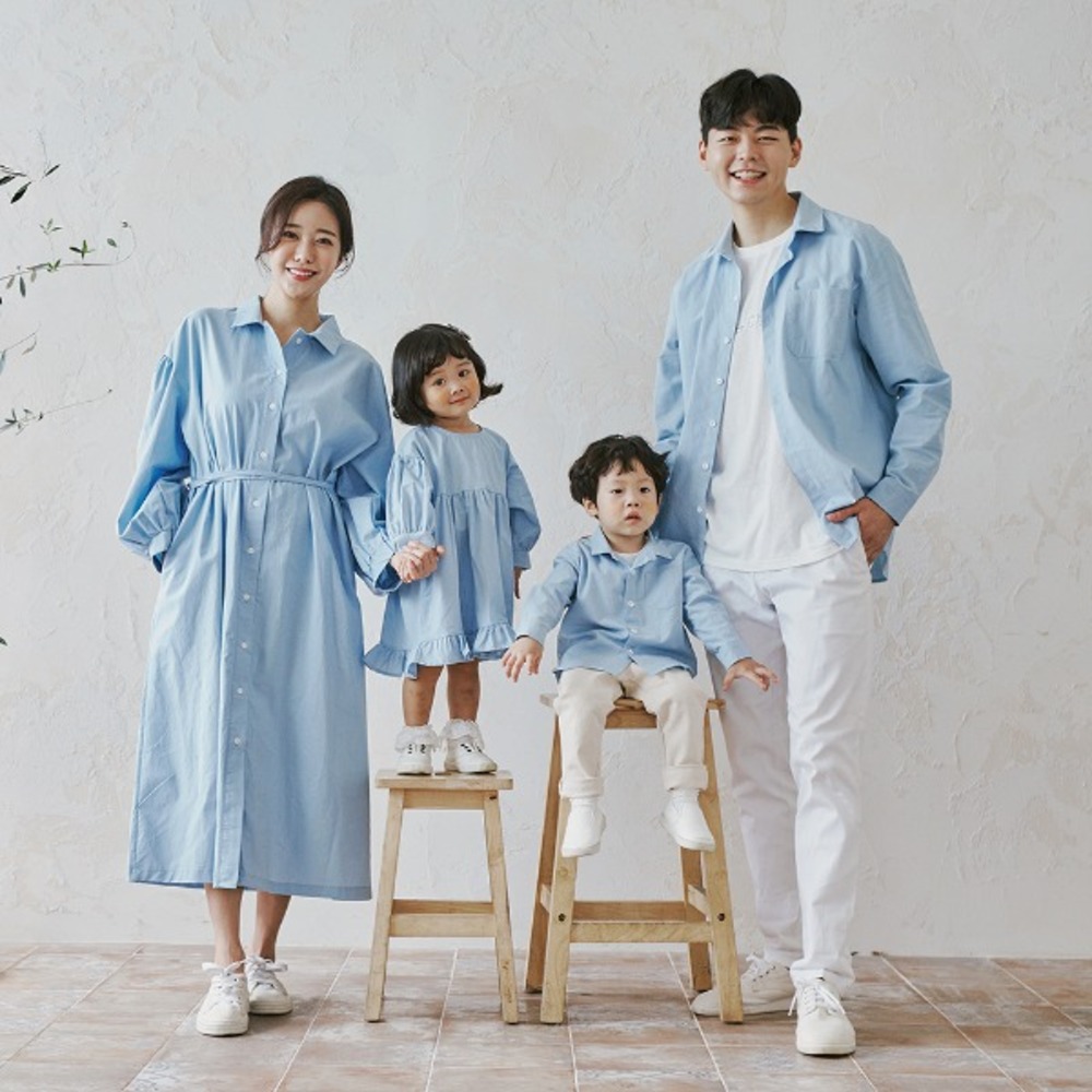국내원단 제작 홀리데이 블루 셔츠 패밀리룩 긴팔 가족 사진의상 : 더블조이1224