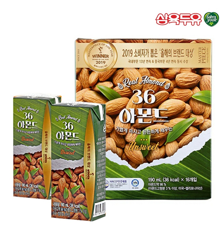 아몬드함량 98% 순식물성 저칼로리 36아몬드 언스위트 190ml : 저스트 푸드