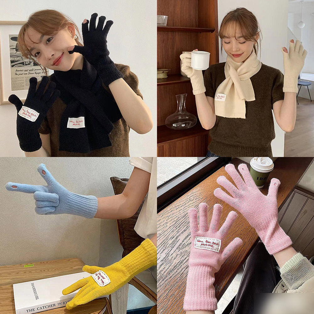 패치롱터치장갑 방한 스마트폰터치 니트 손가락오픈 여성 겨울장갑 : 비앤채