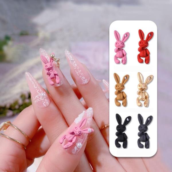 네일 아트 파츠 세트 재료 10Pcs 해골 토끼 네일 아트 장식 3D 보석 피어싱 DIY 패션 매니큐어 액세서리 : 일잘하는김과장