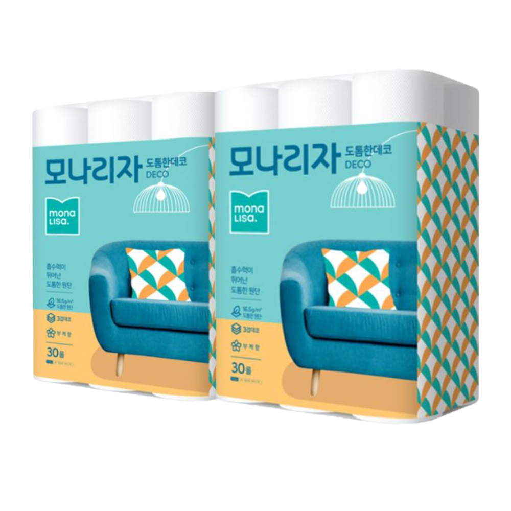 모나리자 도톰한 데코 3겹 화장지 30롤 30m(모나리자 녹스 도톰데코)x2팩 총60롤 : 바르고바른샵