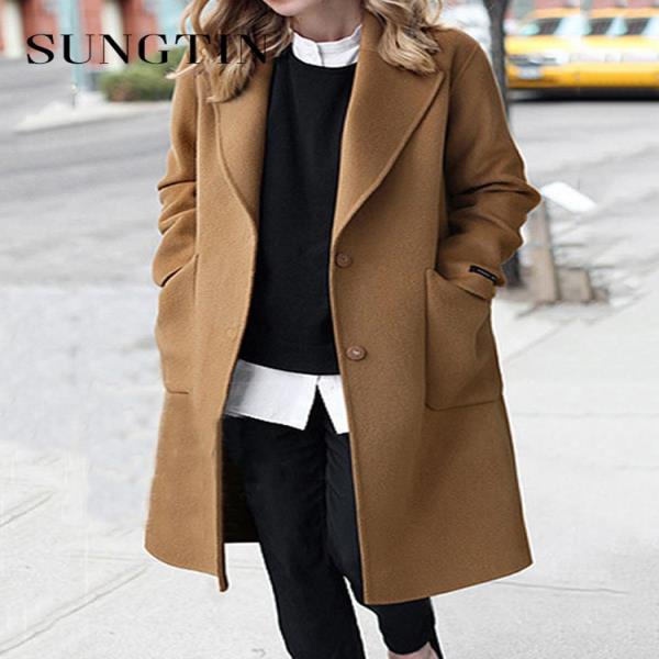 양모이불 호주산 천연 워셔블 양털Sungtin-여성용 클래식 카멜 모직 코트, 오버사이즈 라펠 칼라 롱 오버 패션, 루즈한 가을 겨울 의류 2022... 