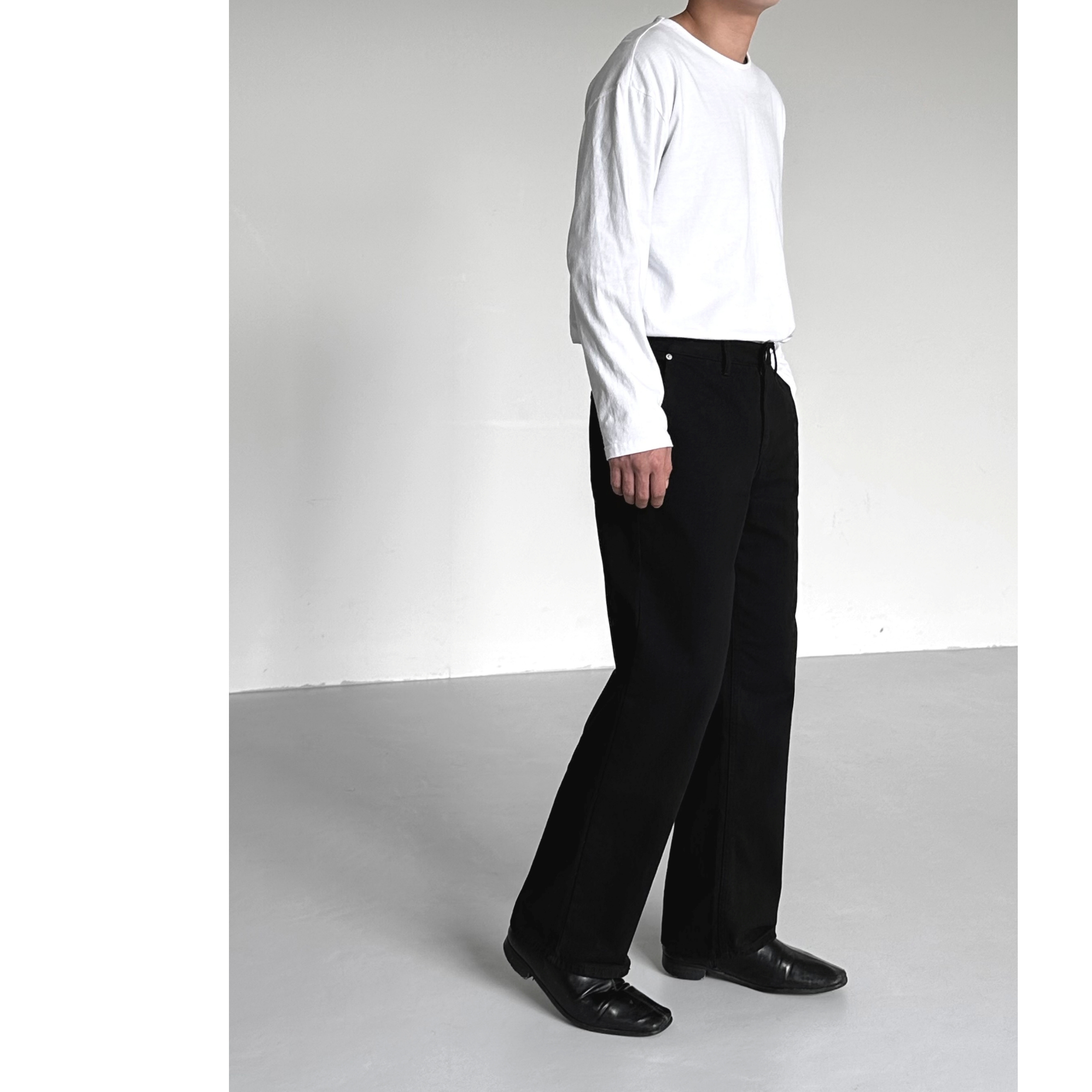 Rivet Black Denim,남자 블랙 흑청 세미와이드 일자 와이드 데님 진 팬츠 : 프롬투미