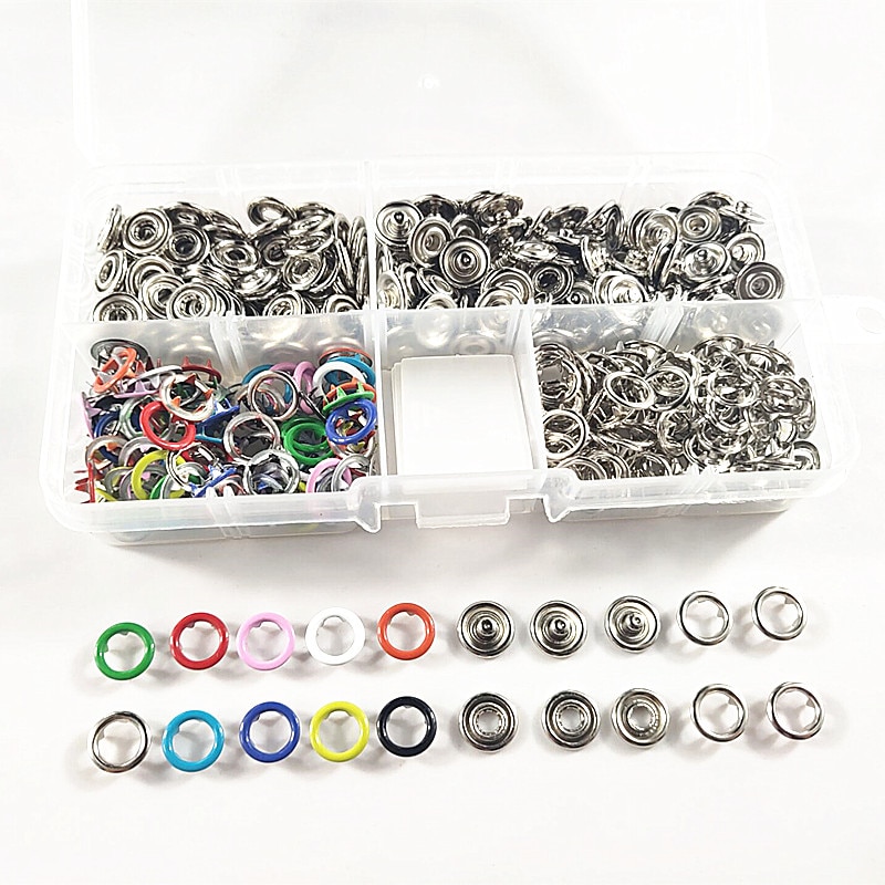 단추펜치 스냅단추펀치 100sets 9 5mm 금속 프롱 링 스냅 버튼 프레스 스터드 리벳 바느질 버클 공예 패스너 펜치 도구 아기 의류 1 상자... 