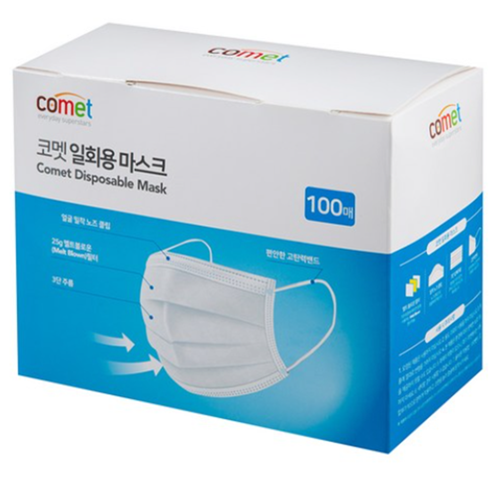 코멧 일회용 고품질 편한 마스크 100개입 x 2팩 화이트 3중구조 MB필터 고탄력 : 예닮스토어