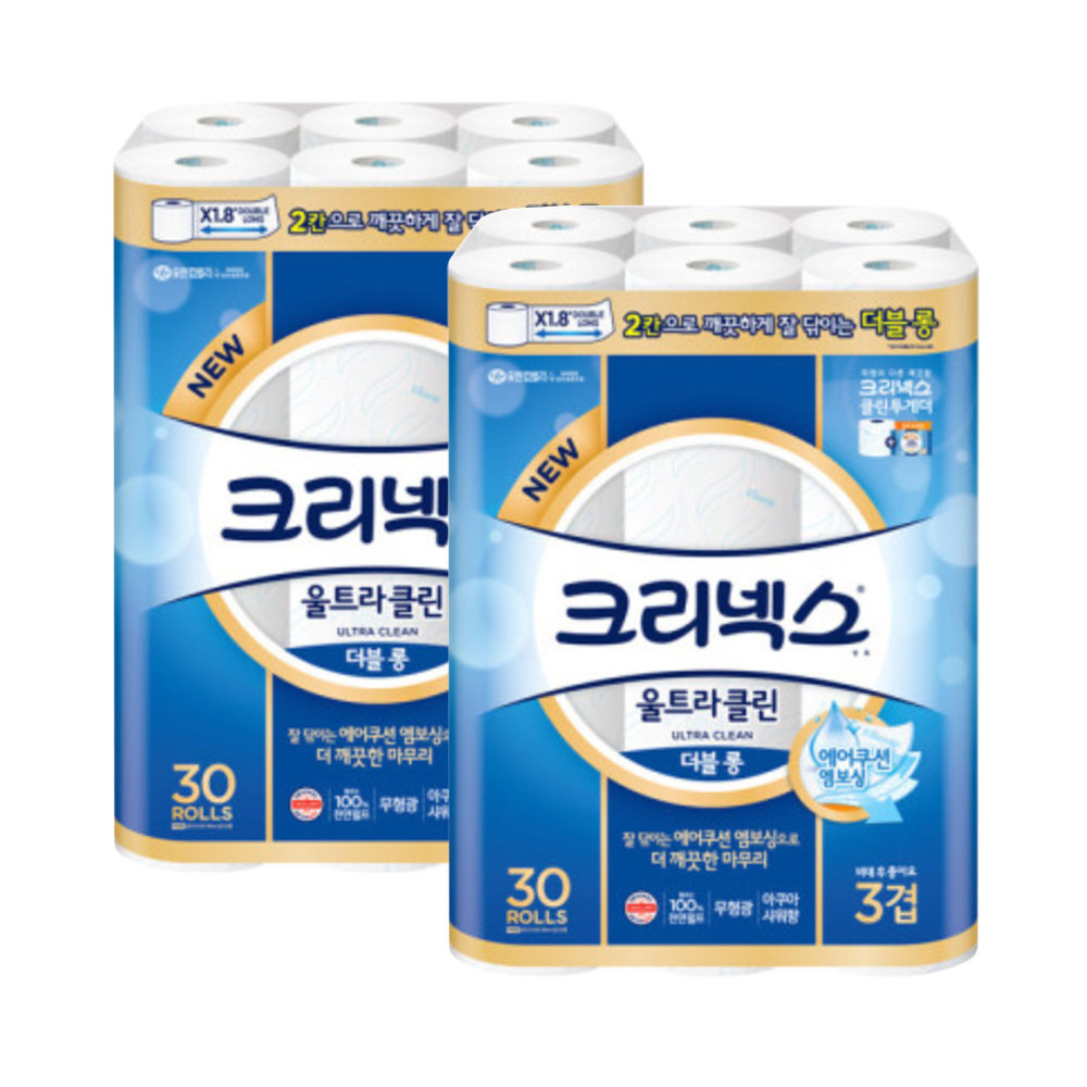 크리넥스 울트라클린 더블롱 27M 30롤 2팩 (1개) : 딩동팩토리