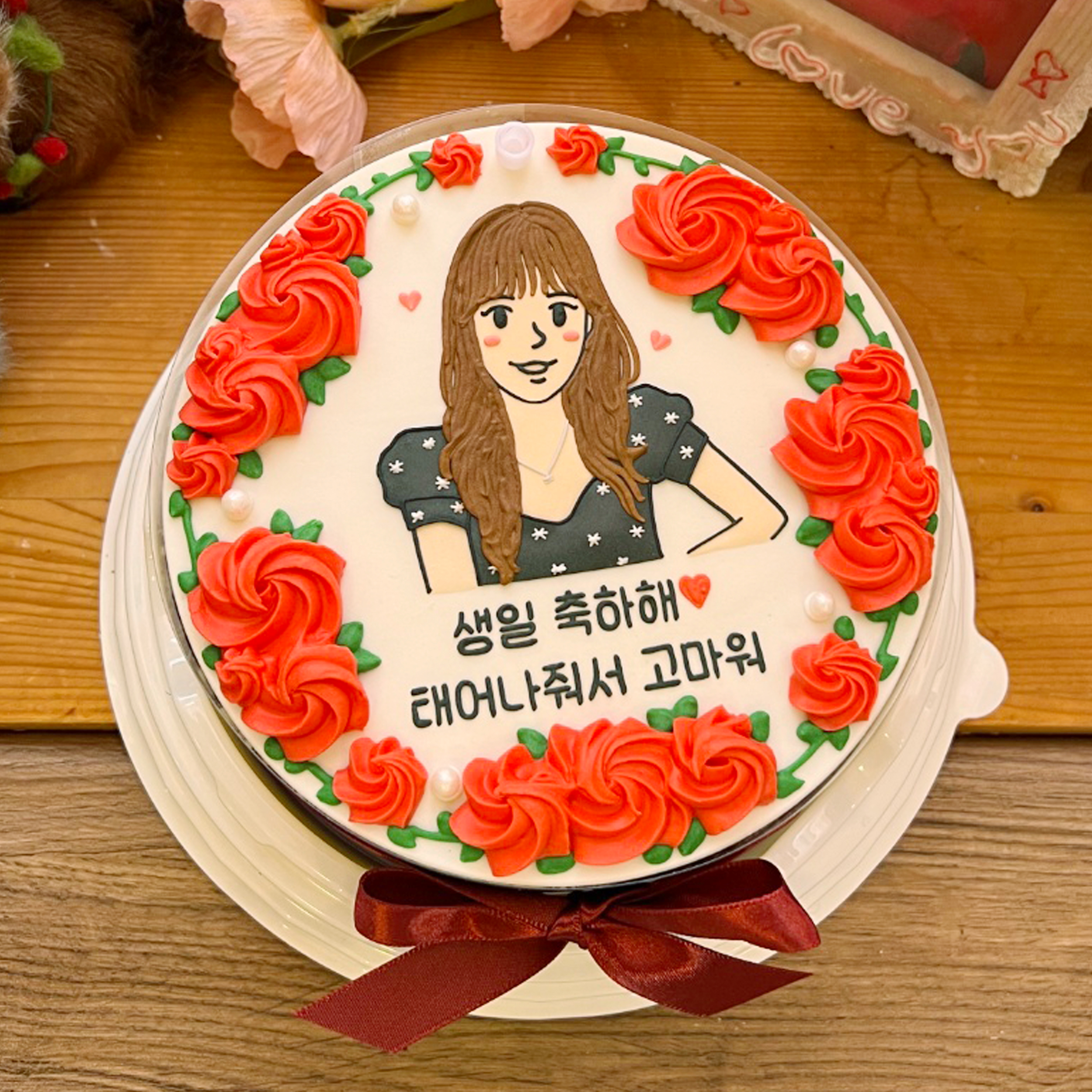 레드장미 1인 사진포토그림화케이크 주문제작 기념일 여자친구 선물 케익 전국택배가능 : 더달다 과자점