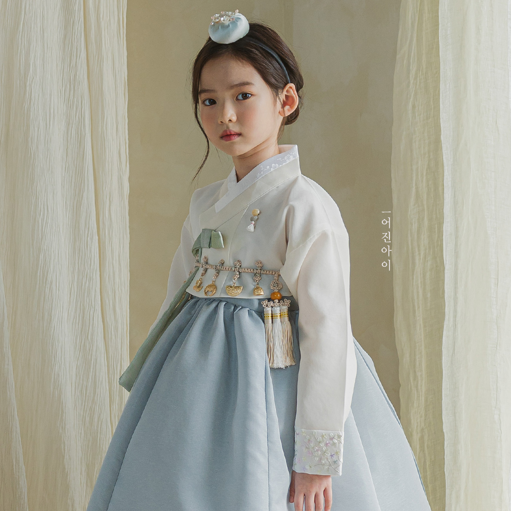 유진 아이보리저고리+다크스카이치마(백일-15세) 여아한복 키즈 주니어 돌 아기 : 어진아이