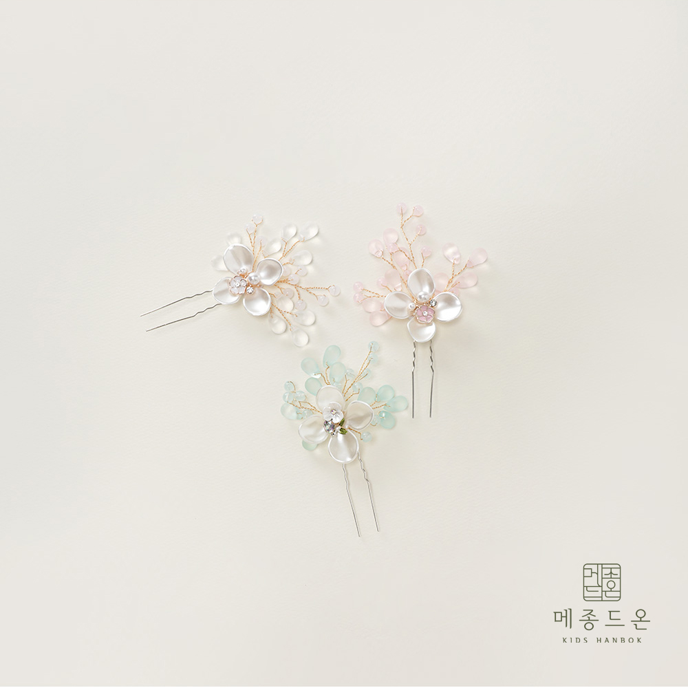 나래 꽃 뒤꽂이 (화이트,핑크,민트) : 메종드온