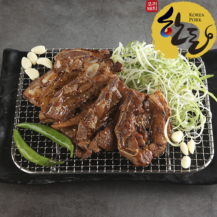 소소한돈가 한돈 1등급 특허받은 소백산 쑥돈 돼지갈비 LA식 구이용 선물세트 2kg : WIHT-BOM