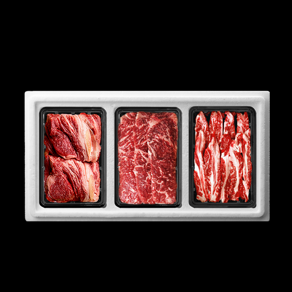 [여기는 고기공장]진품 국내산소고기 세트 2호 (꽃등심+채끝+갈비살)각300g/총900g/실속 : 여기는 고기공장