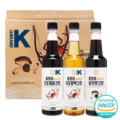 붉은대게 어간장(3종) 선물세트 2호 / 붉은대게 어간장 500ml+버섯맛간장 500ml+백간장 500ml / 홍영의 붉은대게 어간장 : 모든 발효