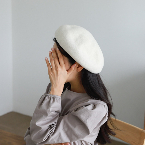 여성 빵모자 무지 울 베레모 : 드레스쌀롱