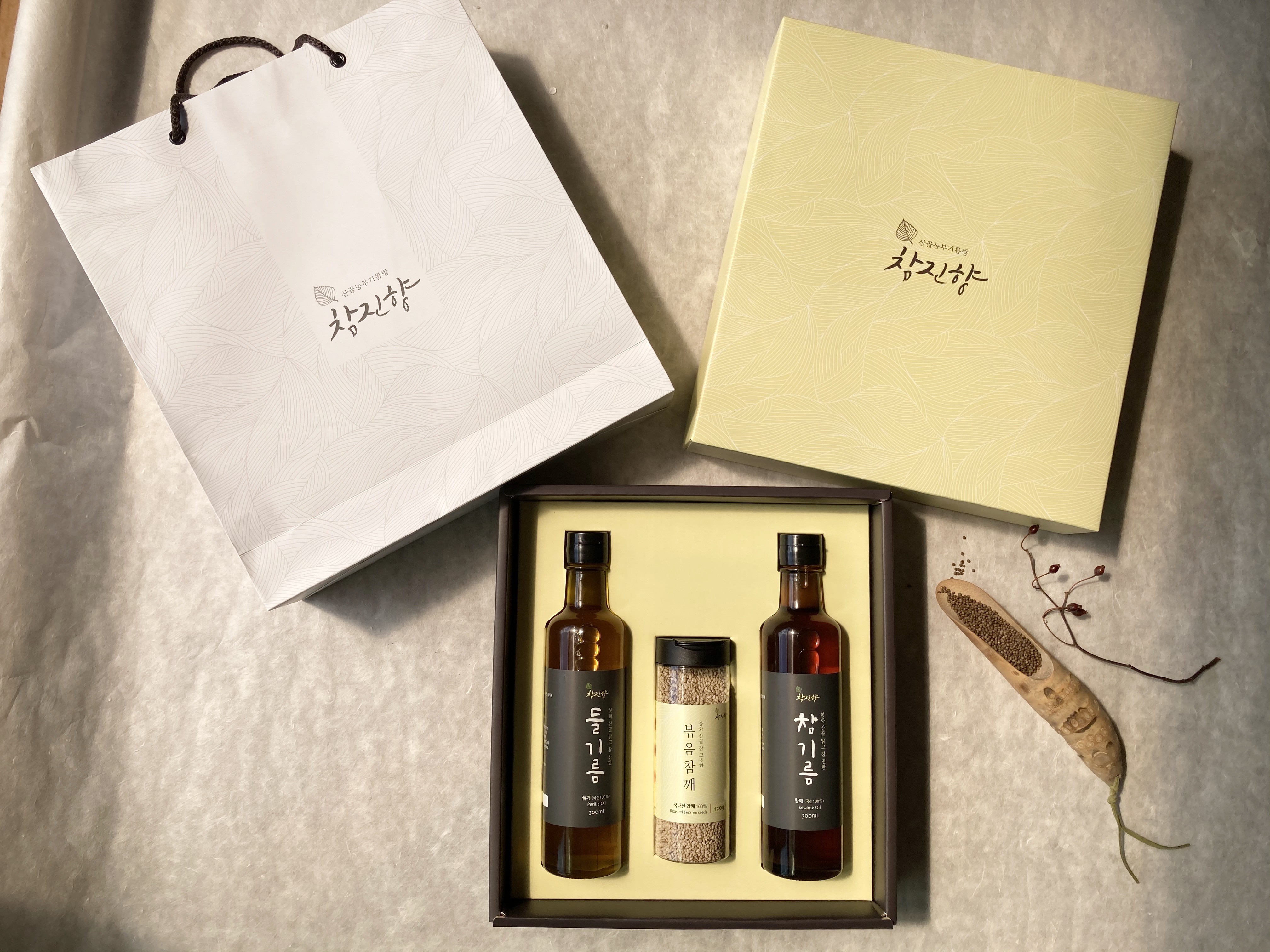 국내산 프리미엄 저온압착 기름 세트 300ml (참기름·들기름·볶음참깨) : 참진향