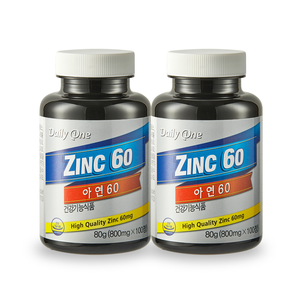 데일리원 아연 60 글루콘산 영양제 대용량 800mg X 100정 2통 : 데일리원