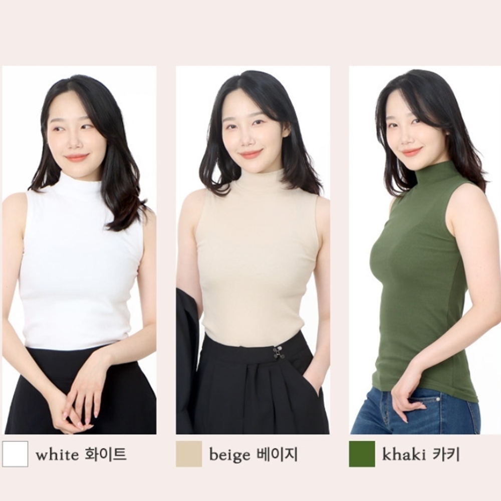여성반목폴라 스판 민소매 얇은 골지 나시 목티 : 시니띠