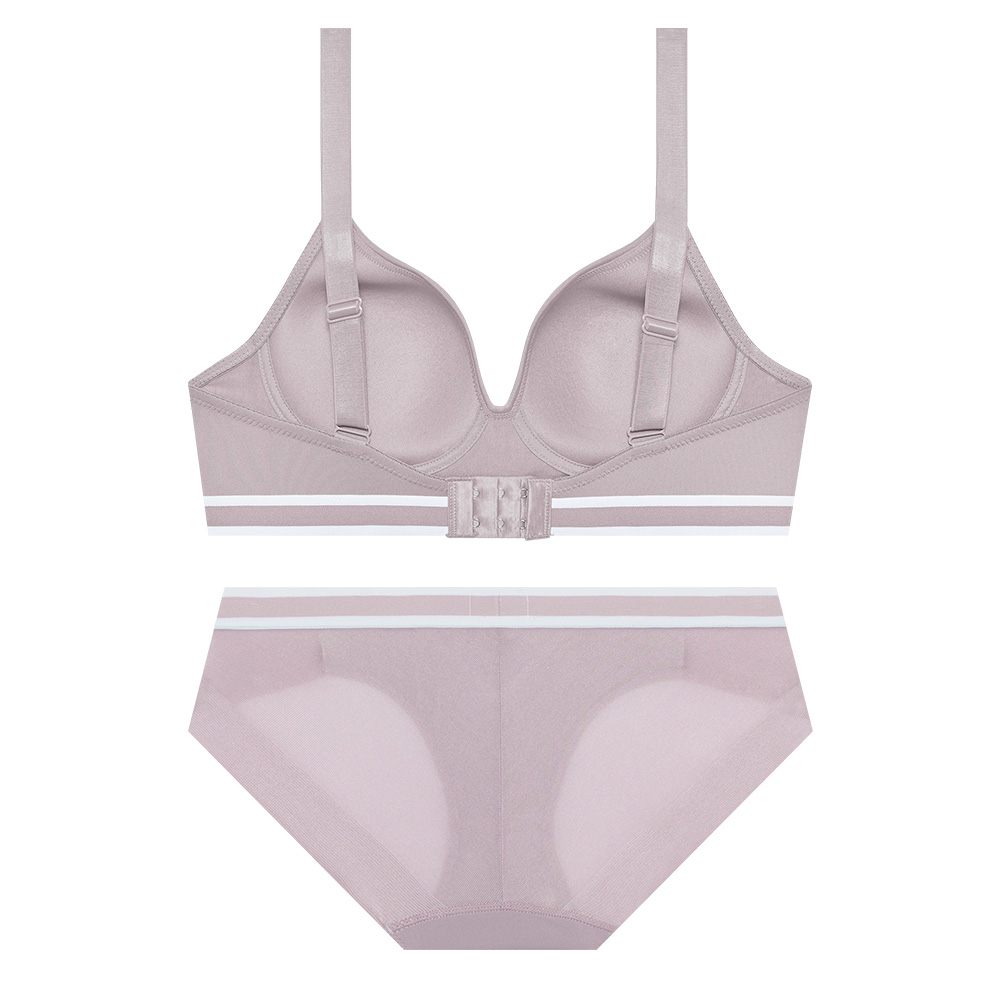 게스언더웨어 에어로쿨 로고 아웃밴드 라이트퍼플 노와이어 브라 팬티 세트 : GUESSUNDERWEAR