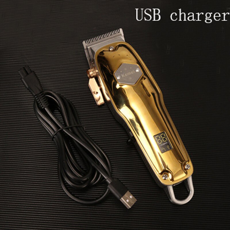 호환 Kemei- 전문 무선 남성 이발기 살롱 헤어 클 금속 USB 전기 : 미소미구