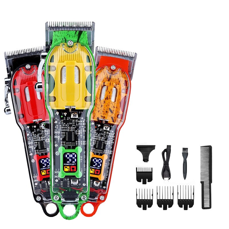 호환 Professional Electric Hair Clipper Transparent Barber Haricut Cutting Machine Men Beard Shaver T : 미소미구