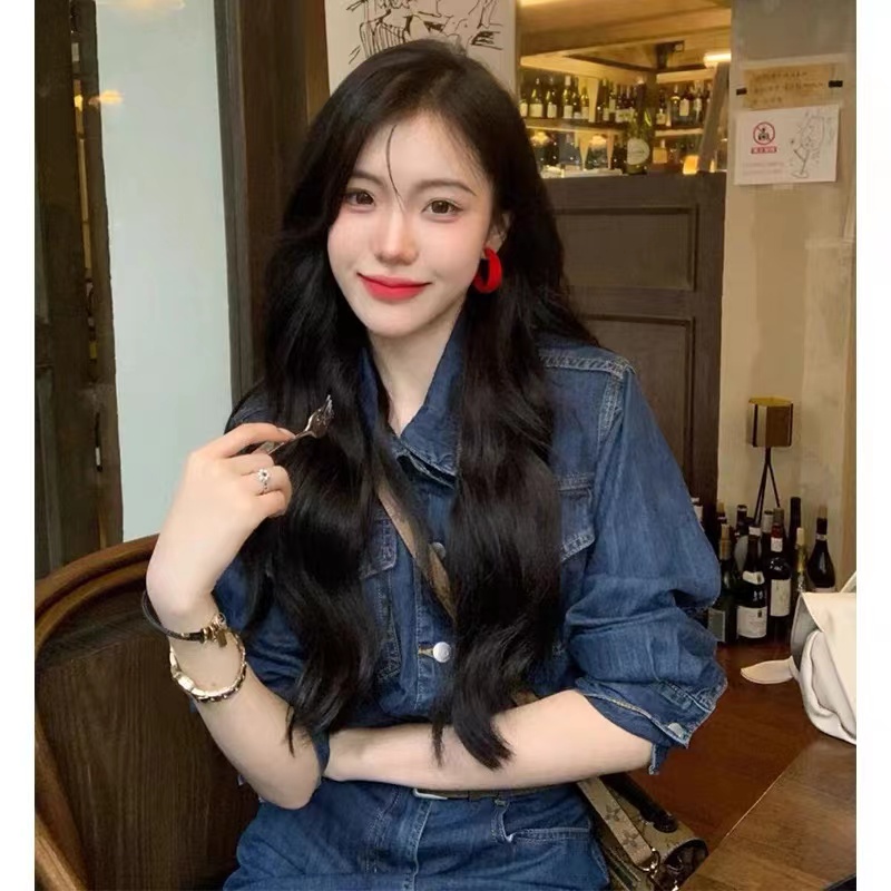 봄옷 2022 고퀄리티 감각 여성의류 헵번풍 작은 키 짧은 허리보정 빈티지데님원피스 : 직구아티스윙