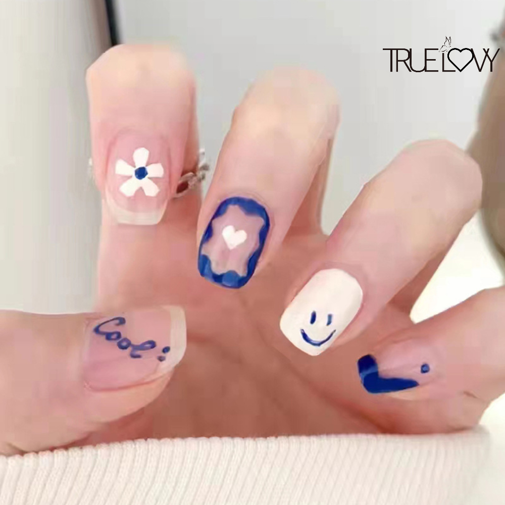 [24tips] 트루러비 올데 하트 꽃 뉴 유행 블루 스마일 쿨 붙이는 큐티 셀프 네일팁 : 트루러비.