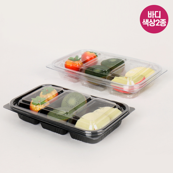 DL-253-3 검정 투명 색상2종 3칸 반찬 배달 포장 일회용기 1BOX 540개 SET : 포장백화점 용기나라